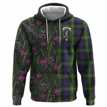 Watson Family Crest Tartan Hoodie Scottish Thistle Flower Pattern Half Style