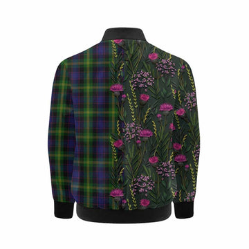 Watson Family Crest Tartan Kid Bomber Jacket Scottish Thistle Flower Pattern Half Style