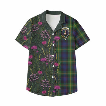 Watson Family Crest Tartan Kid Hawaiian Shirt Scottish Thistle Flower Pattern Half Style