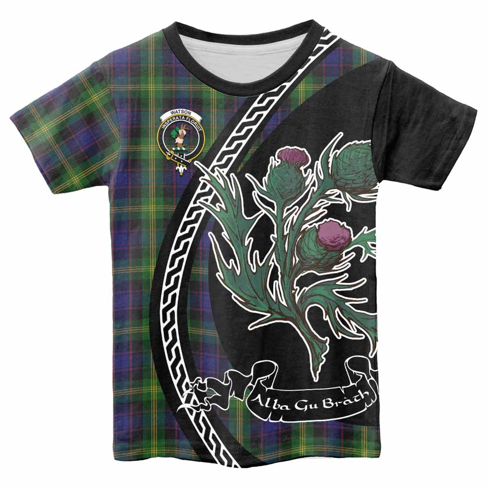 Watson Family Crest Tartan Kid T-shirt Alba Thistle Inspired - Tartan Vibes Clothing