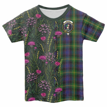 Watson Family Crest Tartan Kid T-shirt Scottish Thistle Flower Pattern Half Style - Tartan Vibes Clothing