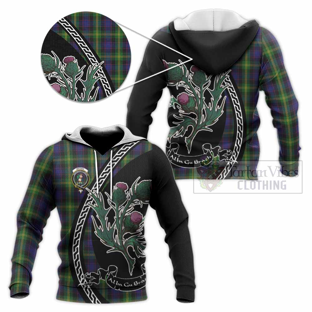 Watson Family Crest Tartan Knitted Hoodie Alba Thistle Inspired - Tartan Vibes Clothing
