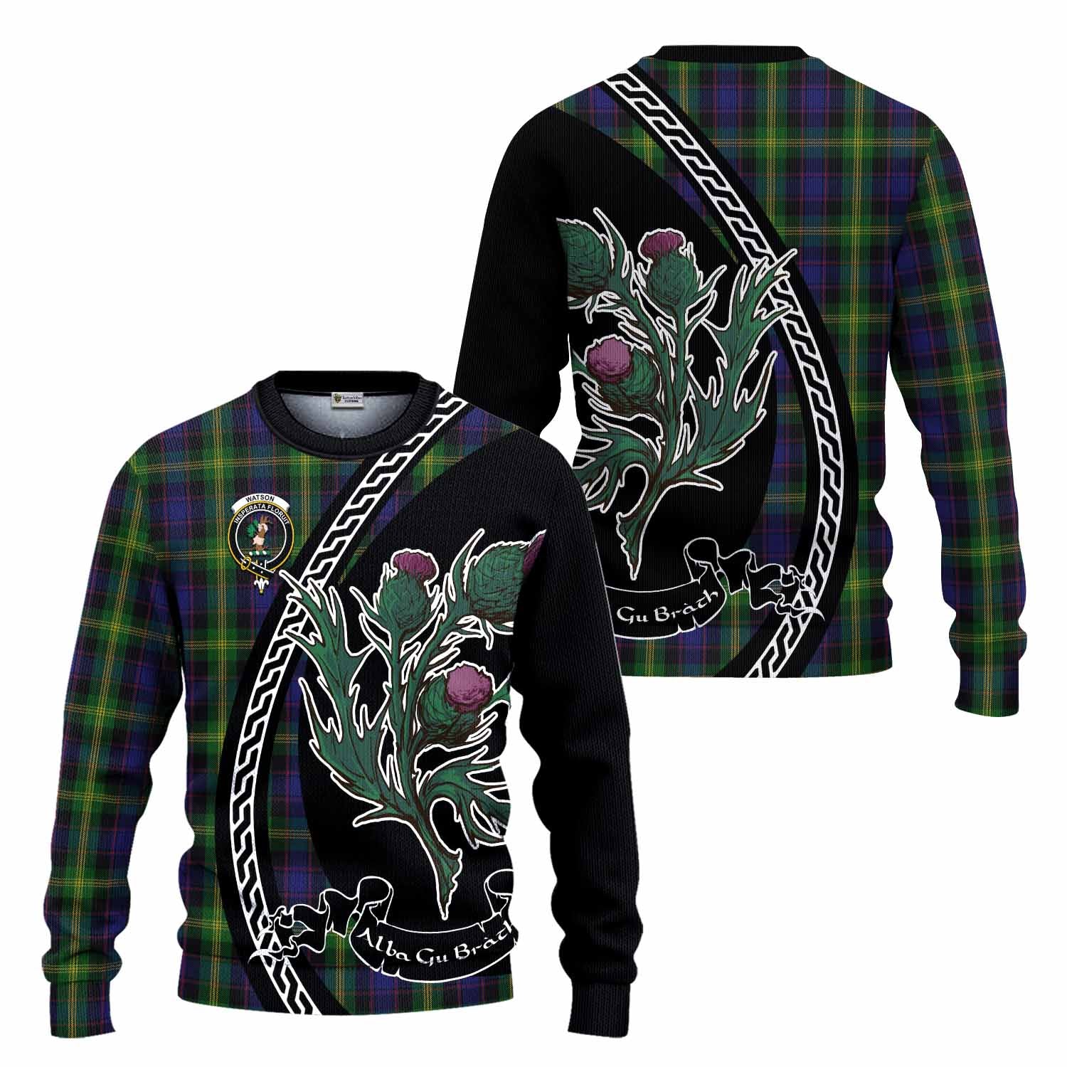 Watson Family Crest Tartan Knitted Sweater Alba Thistle Inspired - Tartan Vibes Clothing