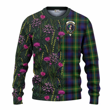 Watson Family Crest Tartan Knitted Sweater Scottish Thistle Flower Pattern Half Style