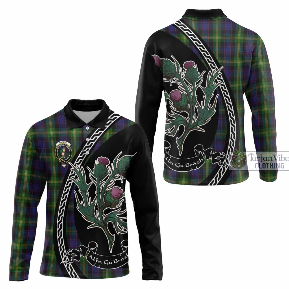 Watson Family Crest Tartan Long Sleeve Polo Shirt Alba Thistle Inspired - Tartan Vibes Clothing