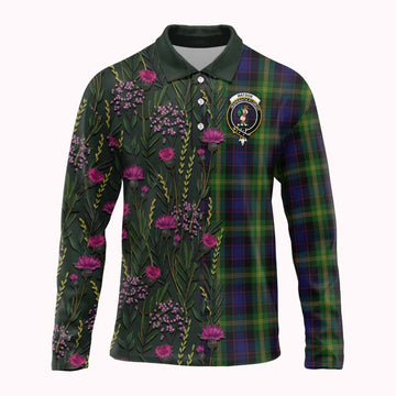 Watson Family Crest Tartan Long Sleeve Polo Shirt Scottish Thistle Flower Pattern Half Style - Tartan Vibes Clothing