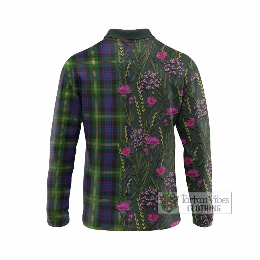 Watson Family Crest Tartan Long Sleeve Polo Shirt Scottish Thistle Flower Pattern Half Style - Tartan Vibes Clothing