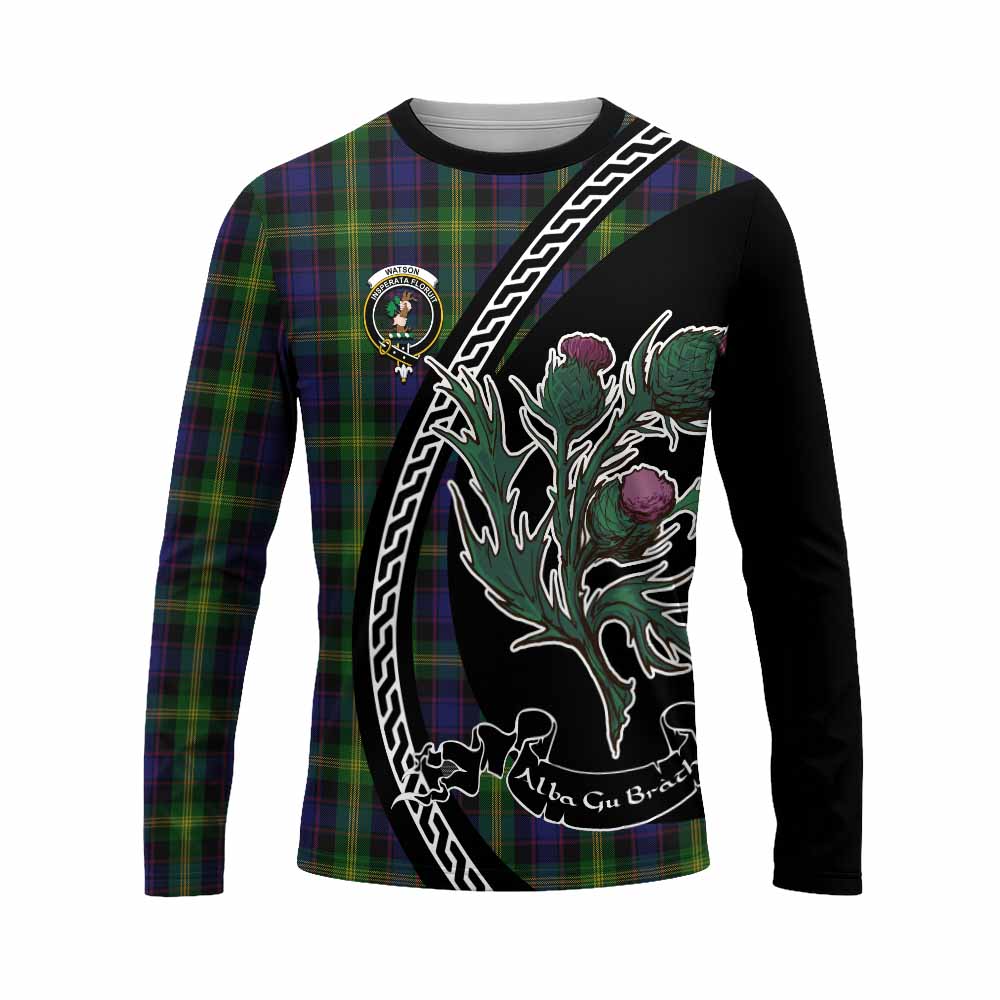 Watson Family Crest Tartan Long Sleeve T-Shirt Alba Thistle Inspired - Tartan Vibes Clothing