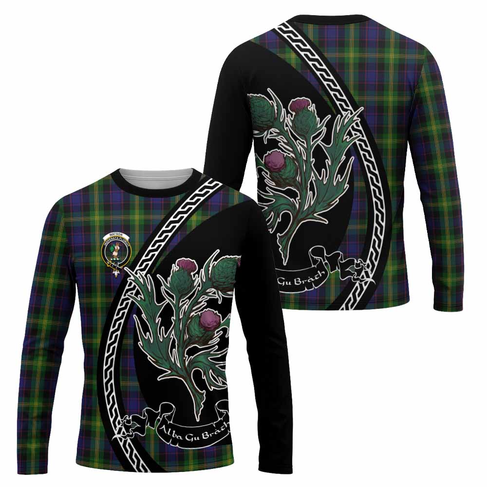 Watson Family Crest Tartan Long Sleeve T-Shirt Alba Thistle Inspired - Tartan Vibes Clothing