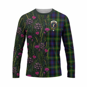 Watson Family Crest Tartan Long Sleeve T-Shirt Scottish Thistle Flower Pattern Half Style - Tartan Vibes Clothing