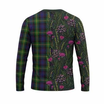 Watson Family Crest Tartan Long Sleeve T-Shirt Scottish Thistle Flower Pattern Half Style - Tartan Vibes Clothing