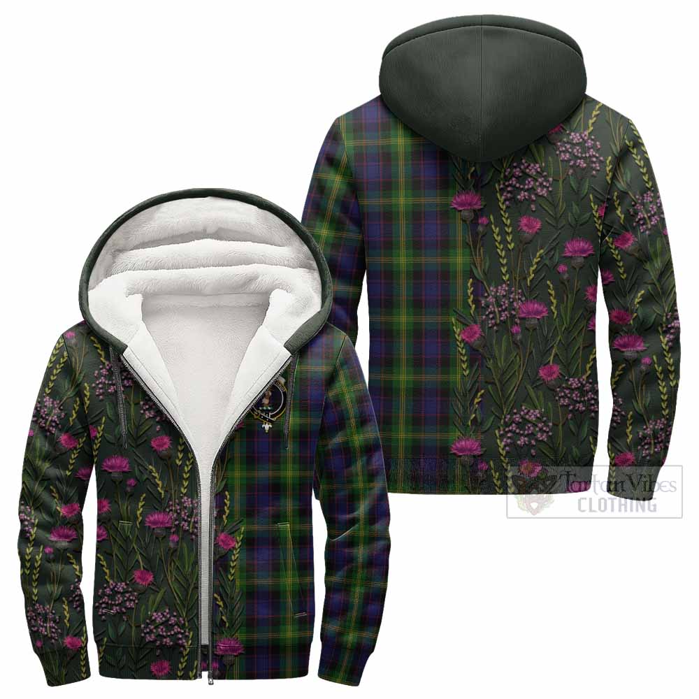 Watson Family Crest Tartan Sherpa Hoodie Scottish Thistle Flower Pattern Half Style - Tartan Vibes Clothing