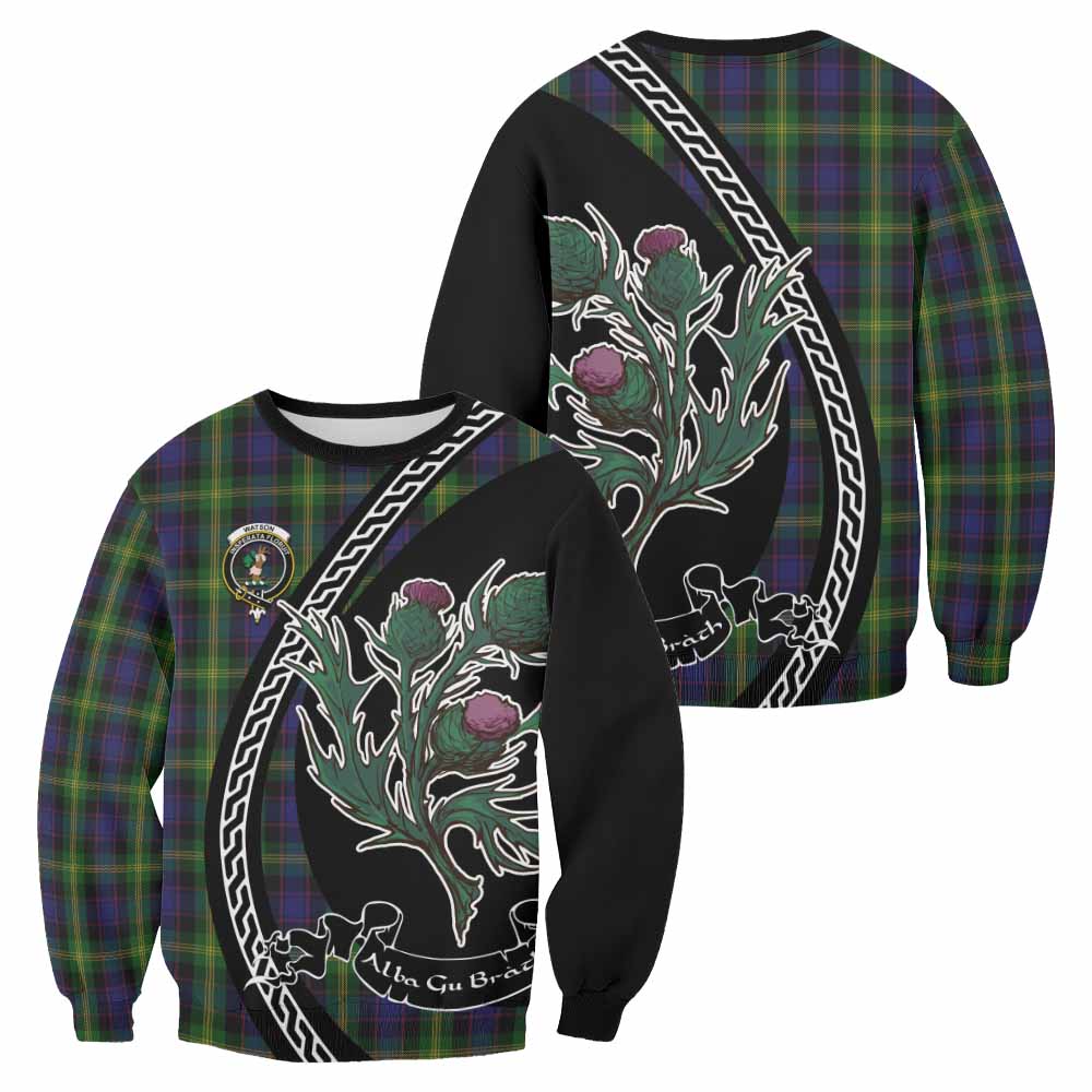 Watson Family Crest Tartan Sweatshirt Alba Thistle Inspired - Tartan Vibes Clothing