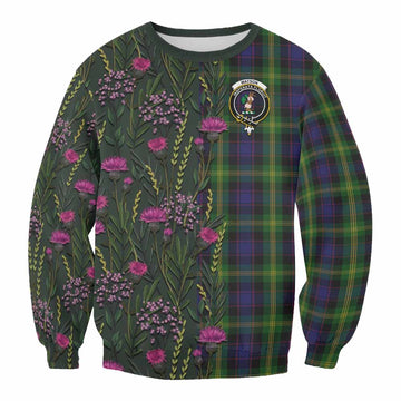 Watson Family Crest Tartan Sweatshirt Scottish Thistle Flower Pattern Half Style