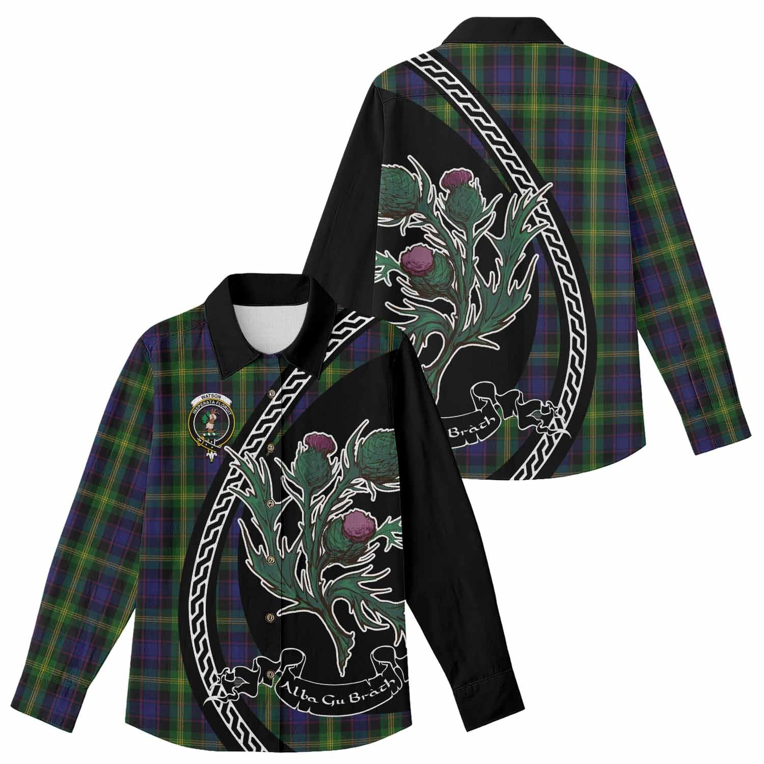 Watson Family Crest Tartan Women Casual Shirt Alba Thistle Inspired - Tartan Vibes Clothing