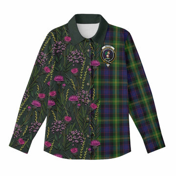 Watson Family Crest Tartan Women Casual Shirt Scottish Thistle Flower Pattern Half Style
