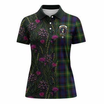 Watson Family Crest Tartan Women Polo Shirt Scottish Thistle Flower Pattern Half Style