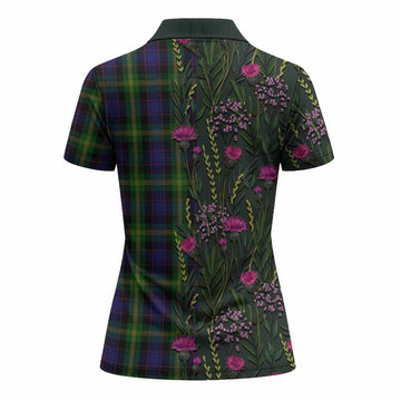 Watson Family Crest Tartan Women Polo Shirt Scottish Thistle Flower Pattern Half Style