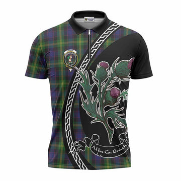 Watson Family Crest Tartan Zipper Polo Shirt Alba Thistle Inspired