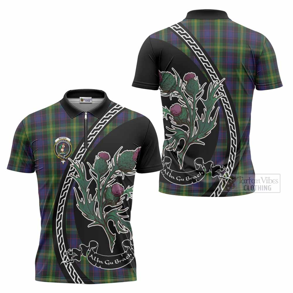 Watson Family Crest Tartan Zipper Polo Shirt Alba Thistle Inspired - Tartan Vibes Clothing