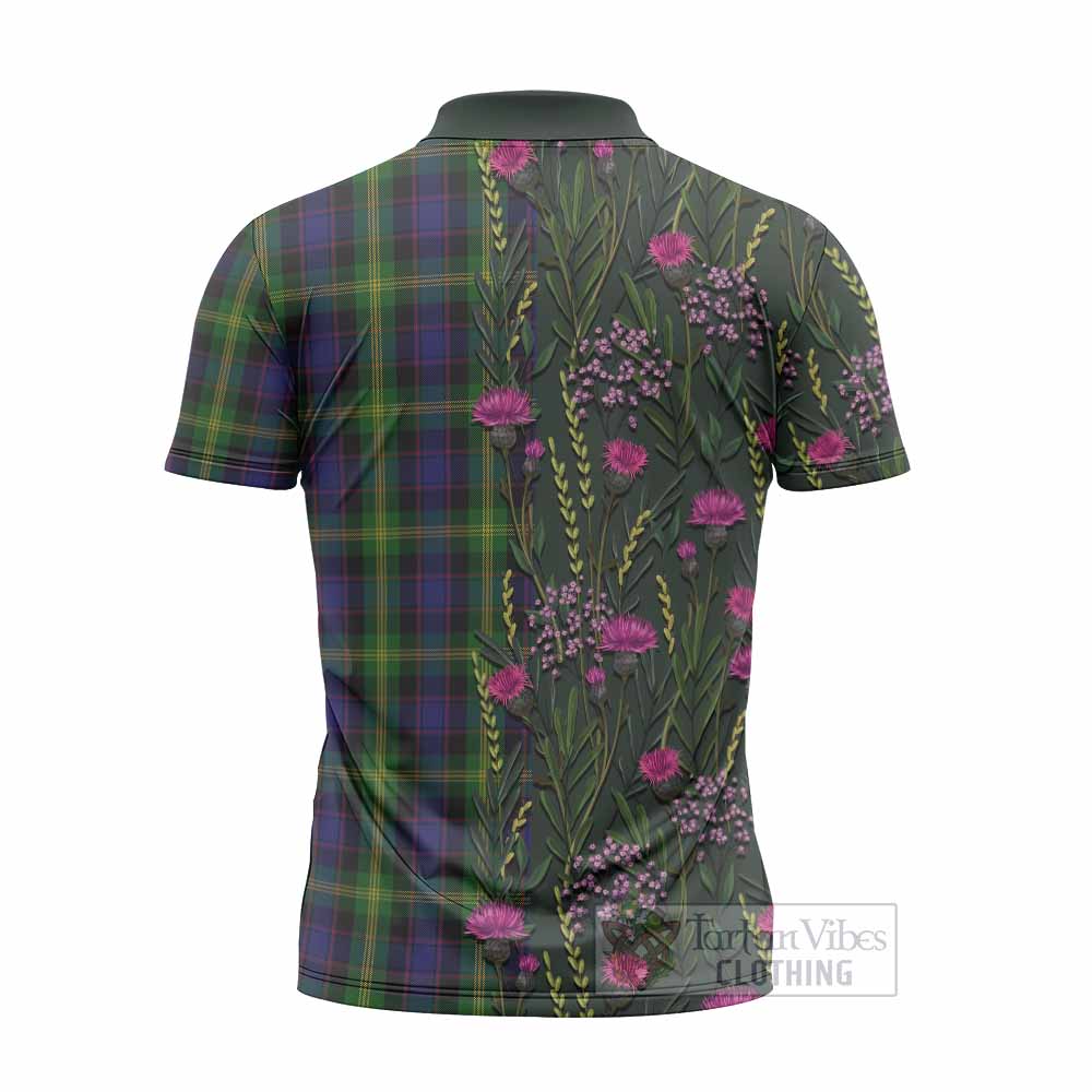 Watson Family Crest Tartan Zipper Polo Shirt Scottish Thistle Flower Pattern Half Style - Tartan Vibes Clothing
