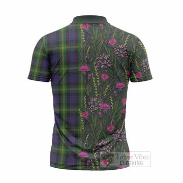 Watson Family Crest Tartan Zipper Polo Shirt Scottish Thistle Flower Pattern Half Style