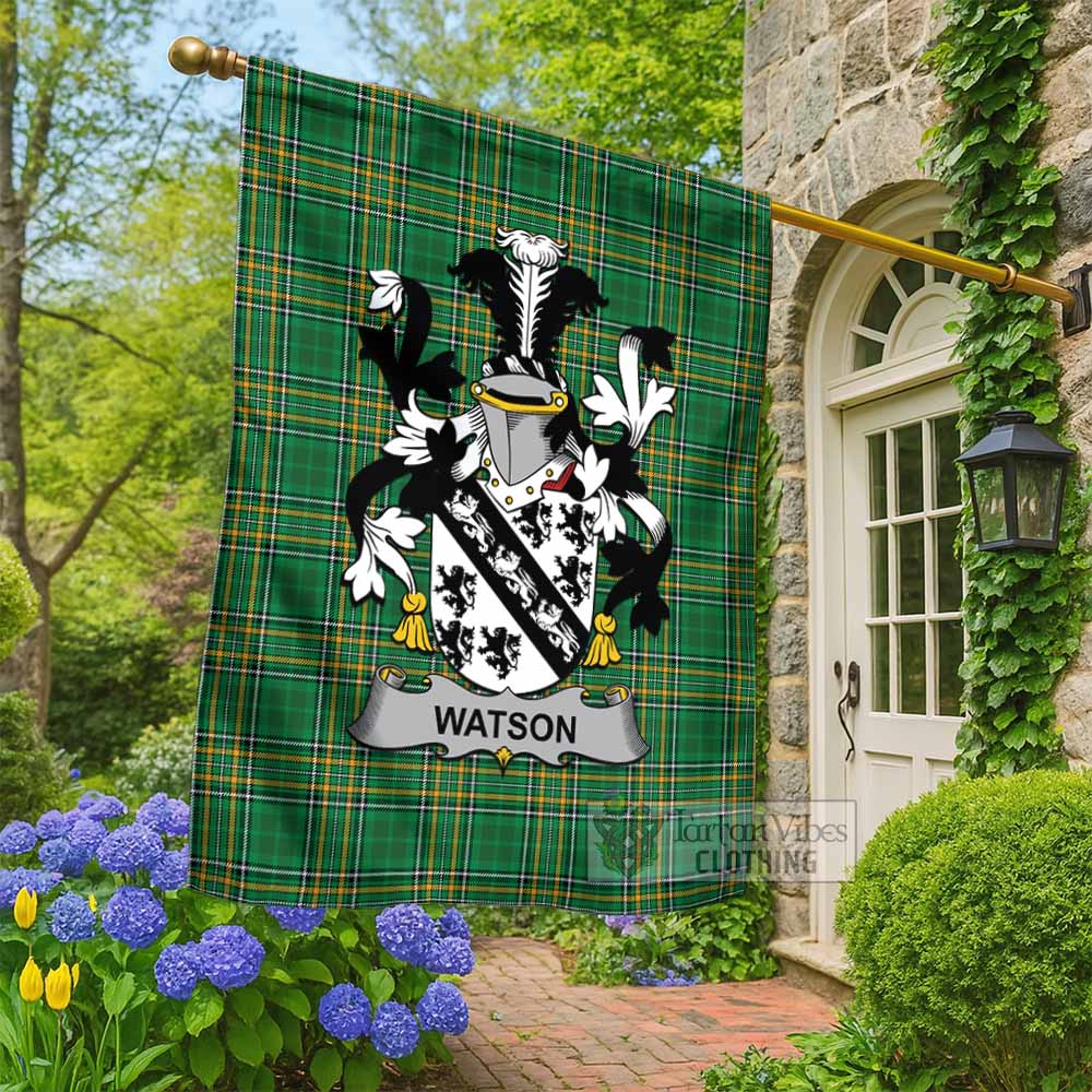 Watson Irish Clan Tartan Flag with Coat of Arms