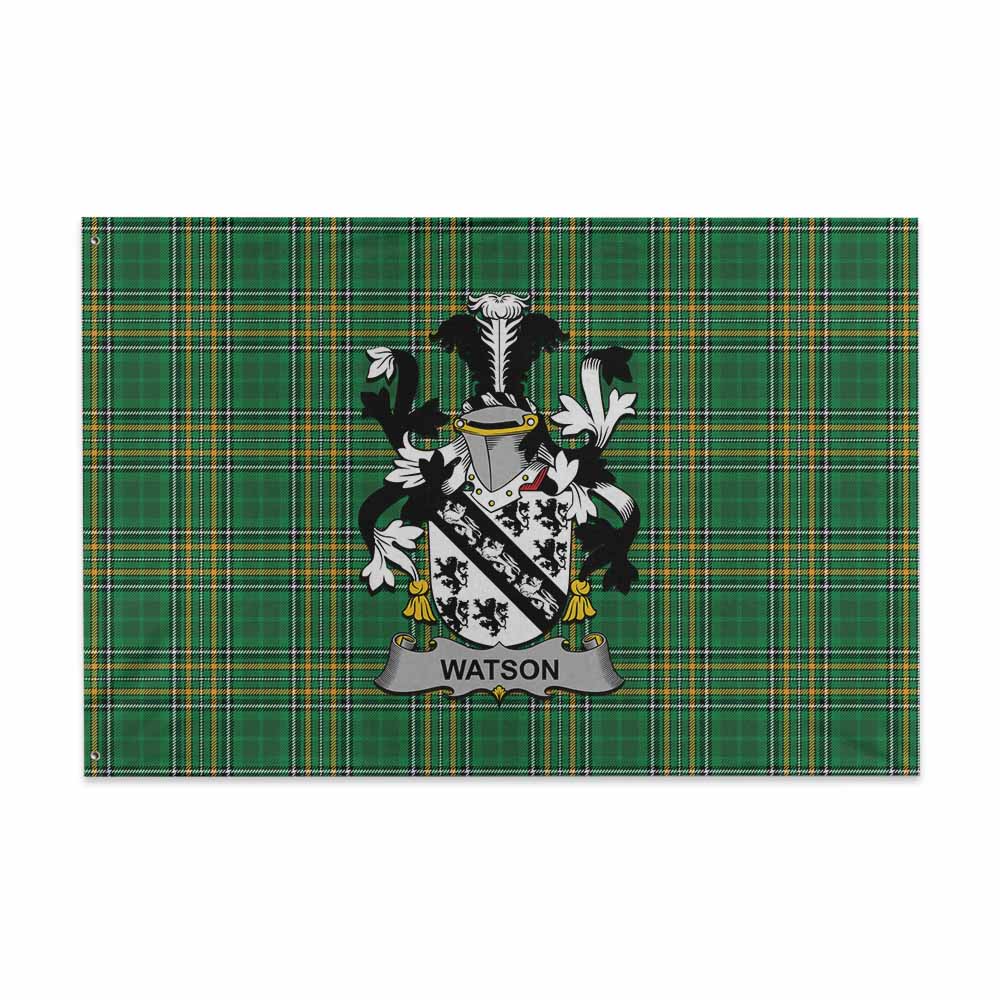 Tartan Vibes Clothing Watson Irish Clan Tartan House Flag with Coat of Arms
