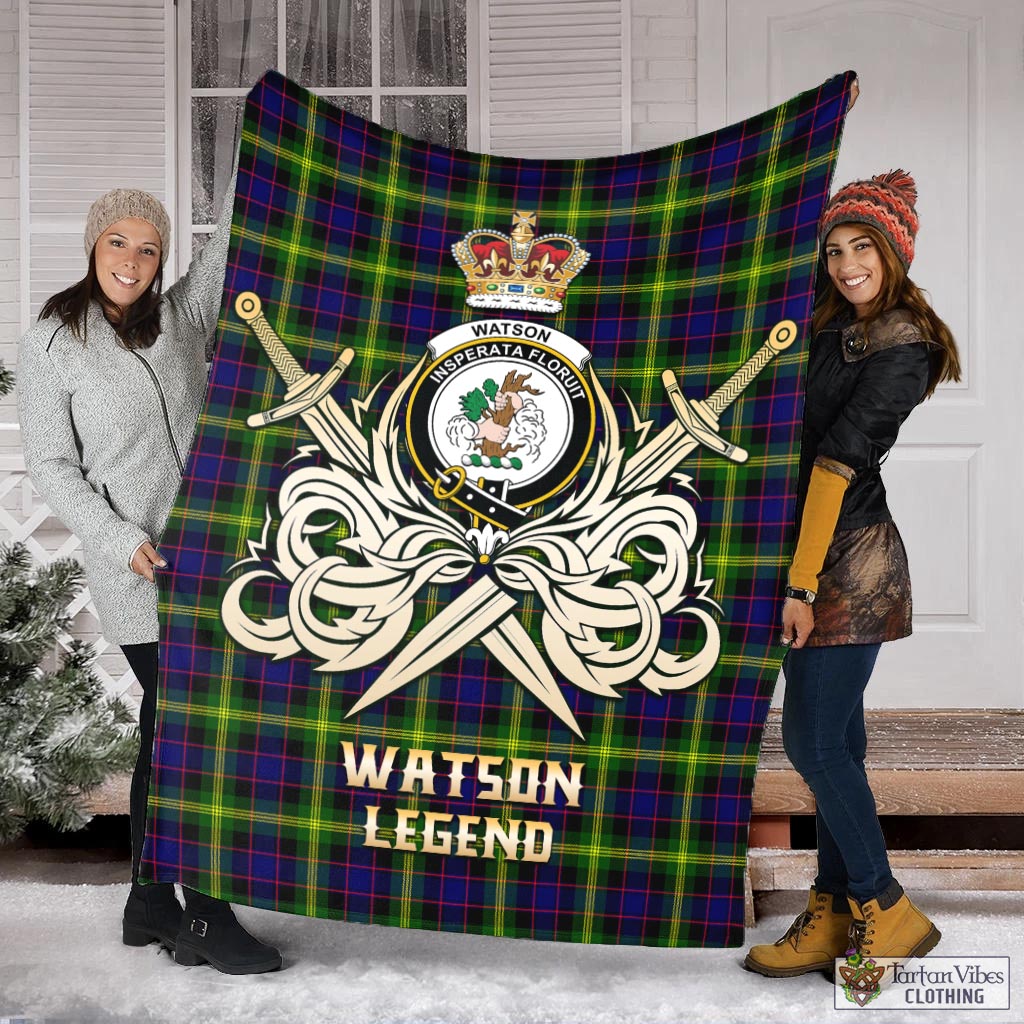Tartan Vibes Clothing Watson Modern Tartan Blanket with Clan Crest and the Golden Sword of Courageous Legacy