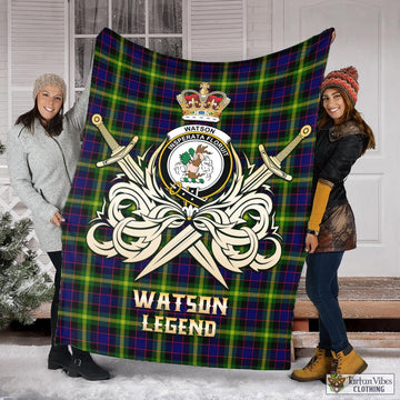 Watson Modern Tartan Blanket with Clan Crest and the Golden Sword of Courageous Legacy