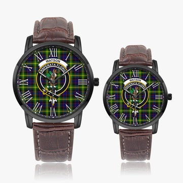 Watson Modern Tartan Family Crest Leather Strap Quartz Watch