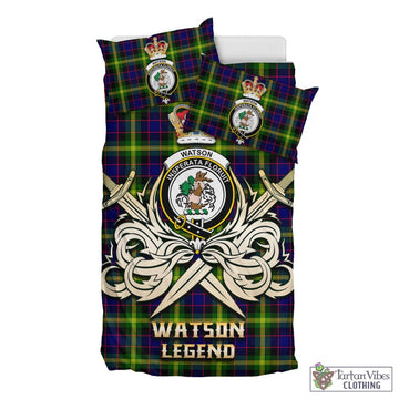 Watson Modern Tartan Bedding Set with Clan Crest and the Golden Sword of Courageous Legacy