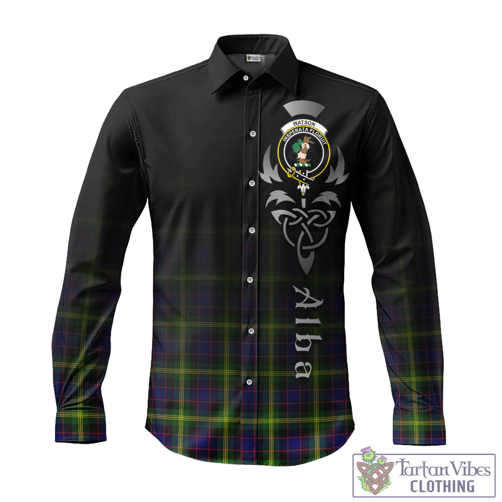 Tartan Vibes Clothing Watson Modern Tartan Long Sleeve Button Up Featuring Alba Gu Brath Family Crest Celtic Inspired