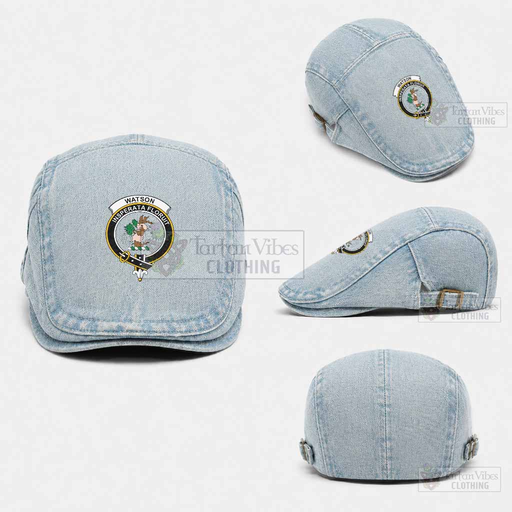 Watson Scottish Clan Crest Washed Flat Cap - Unisex Jeff Cap One Size (Adjustable) Light Blue - Tartan Vibes Clothing
