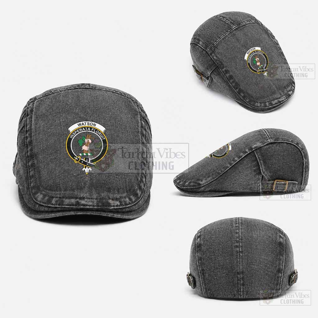 Watson Scottish Clan Crest Washed Flat Cap - Unisex Jeff Cap One Size (Adjustable) Black - Tartan Vibes Clothing