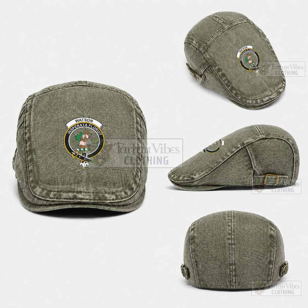 Watson Scottish Clan Crest Washed Flat Cap - Unisex Jeff Cap One Size (Adjustable) Army Green - Tartan Vibes Clothing