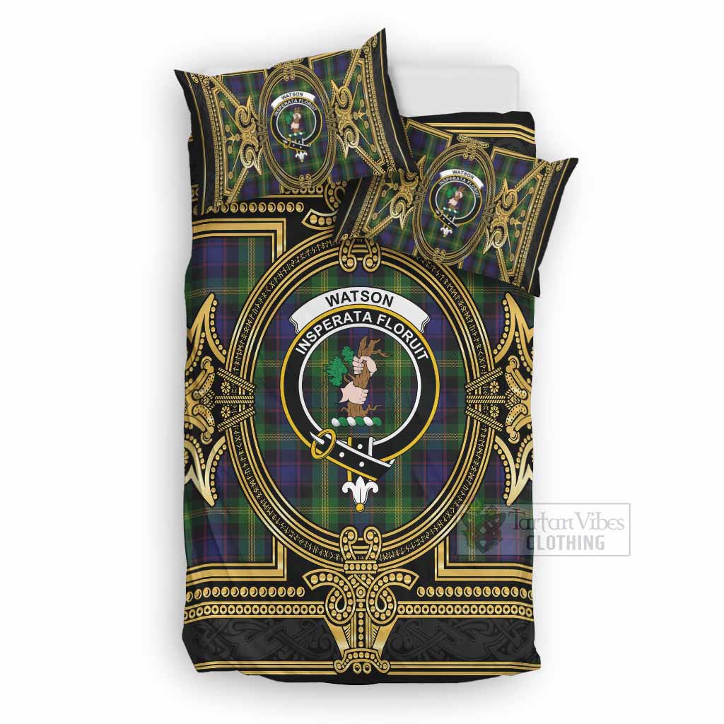 Watson Scottish Tartan Crest Bedding Set Royal Stylized