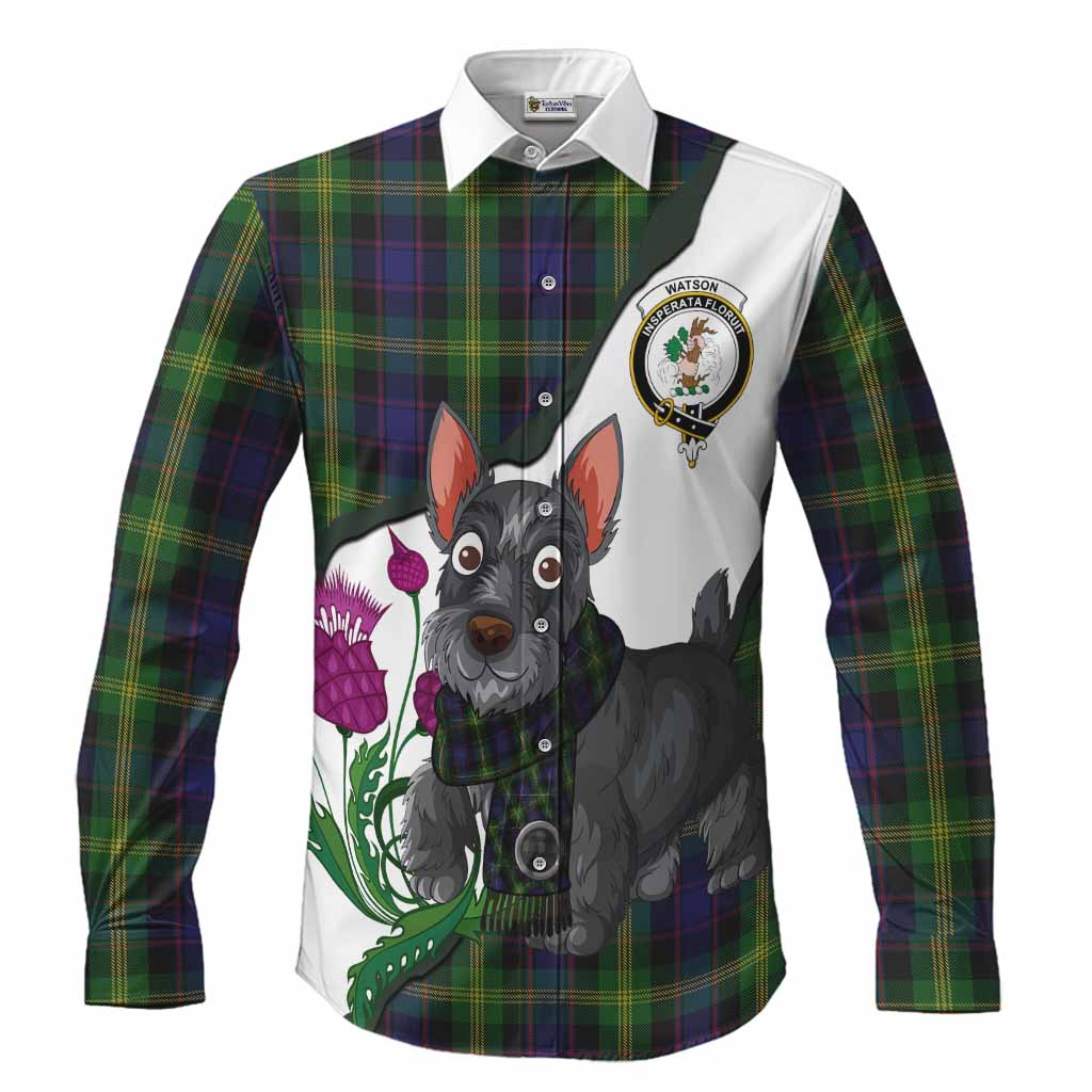 Watson Scottish Terrier Tartan Crest Long Sleeve Button Shirts Thistle Heritage Art