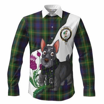 Watson Scottish Terrier Tartan Crest Long Sleeve Button Shirts Thistle Heritage Art