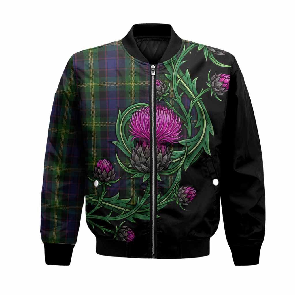 Watson Tartan Bomber Jacket Resilient Scottish Thistle Unisex Black - Tartan Vibes Clothing