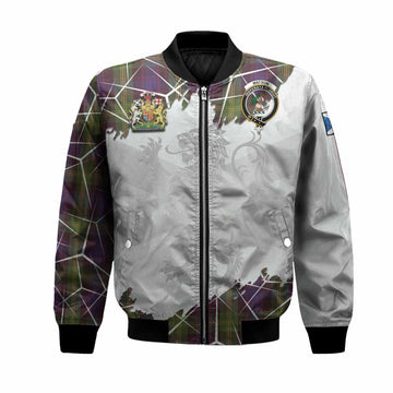 Watson Tartan Bomber Jacket with Family Crest and Lion Rampant Grunge Style