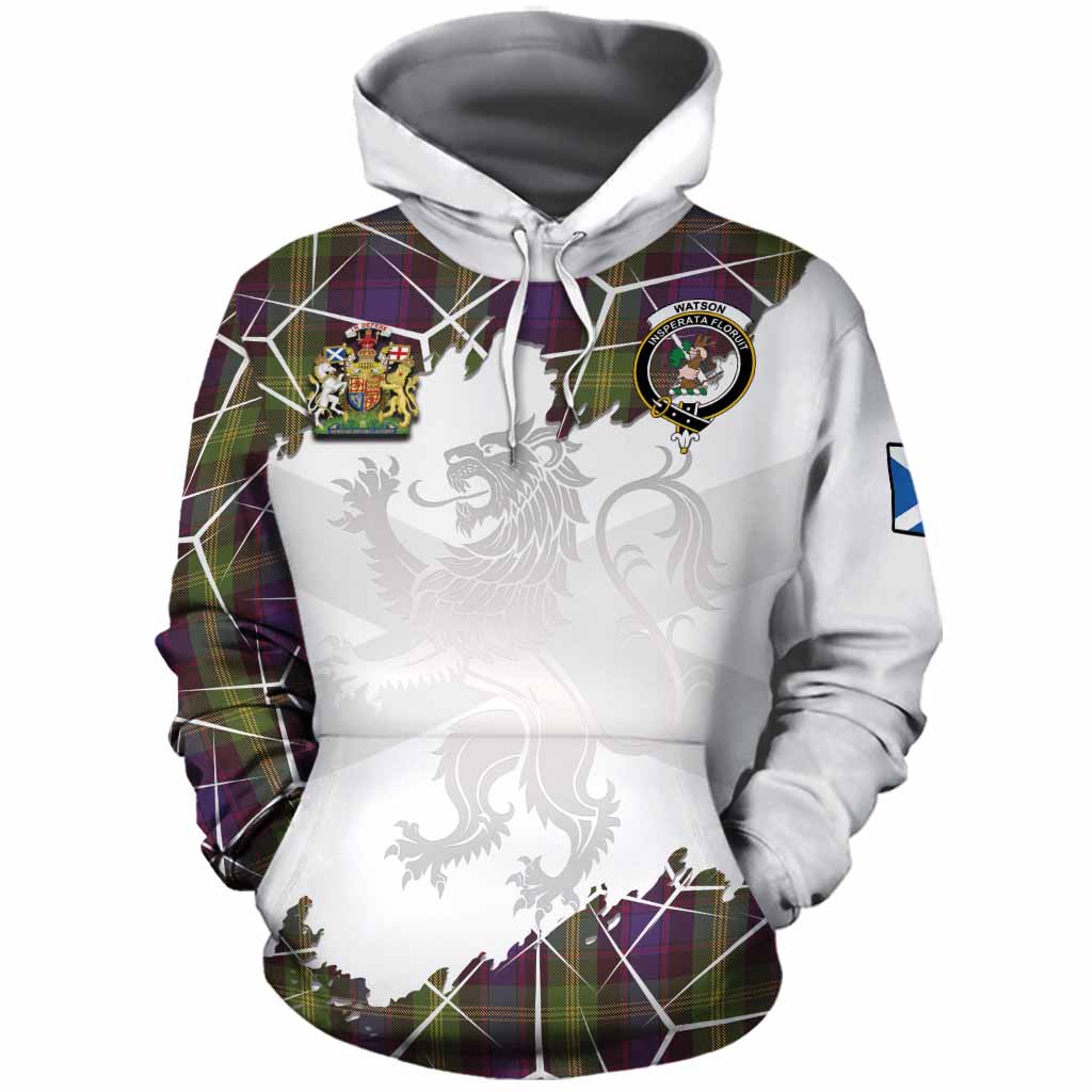 Watson Tartan Cotton Hoodie with Family Crest and Lion Rampant Grunge Style