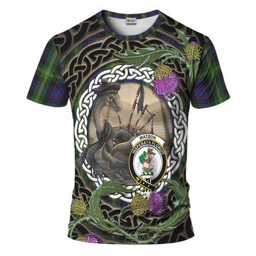 Watson Tartan Crest Bagpipe Nessie T-Shirt Scottish Loch Ness Monster Celtic Thistle