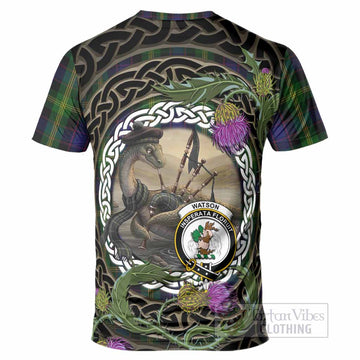 Watson Tartan Crest Bagpipe Nessie T-Shirt Scottish Loch Ness Monster Celtic Thistle