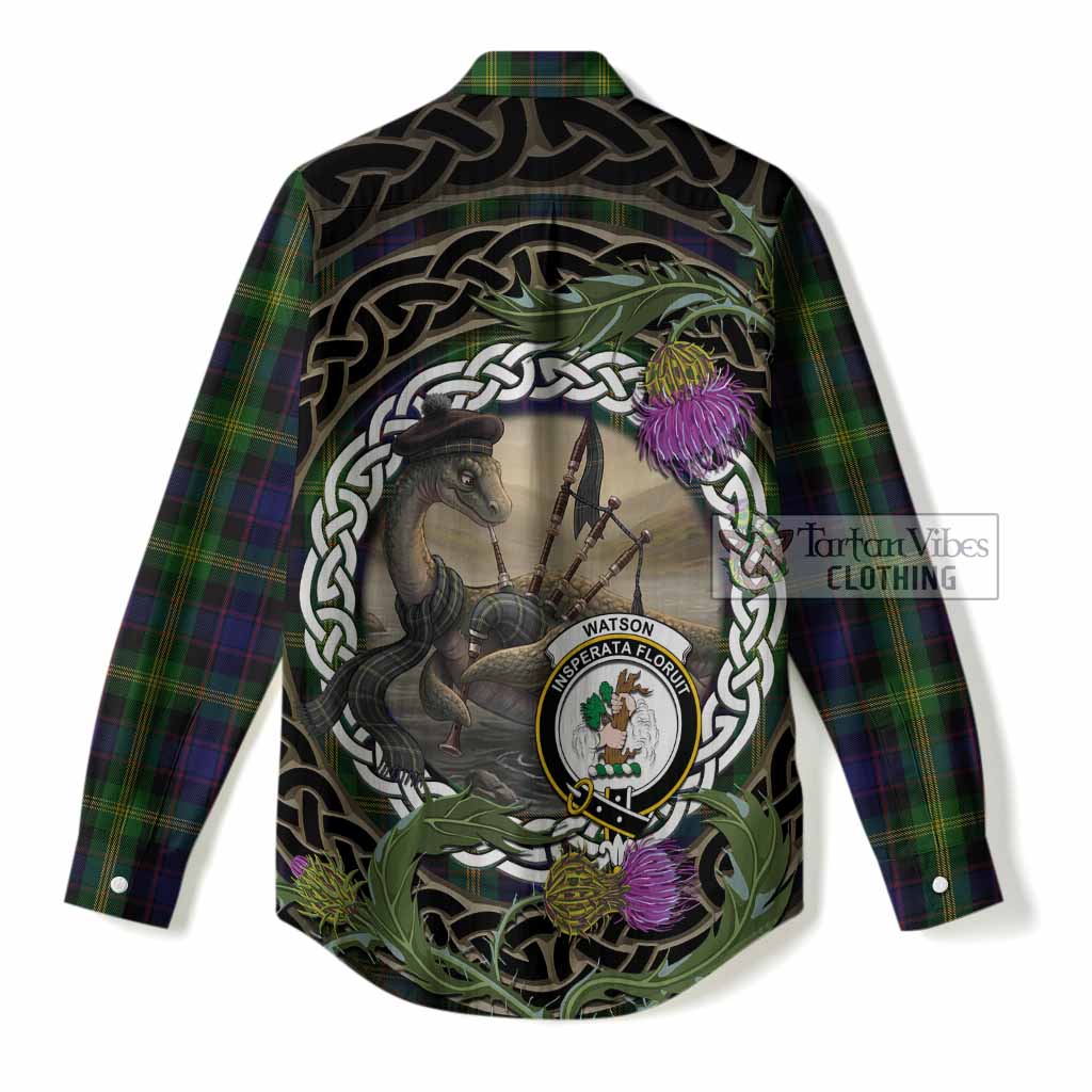 Watson Tartan Crest Bagpipe Nessie Women Casual Shirt Scottish Loch Ness Monster Celtic Thistle