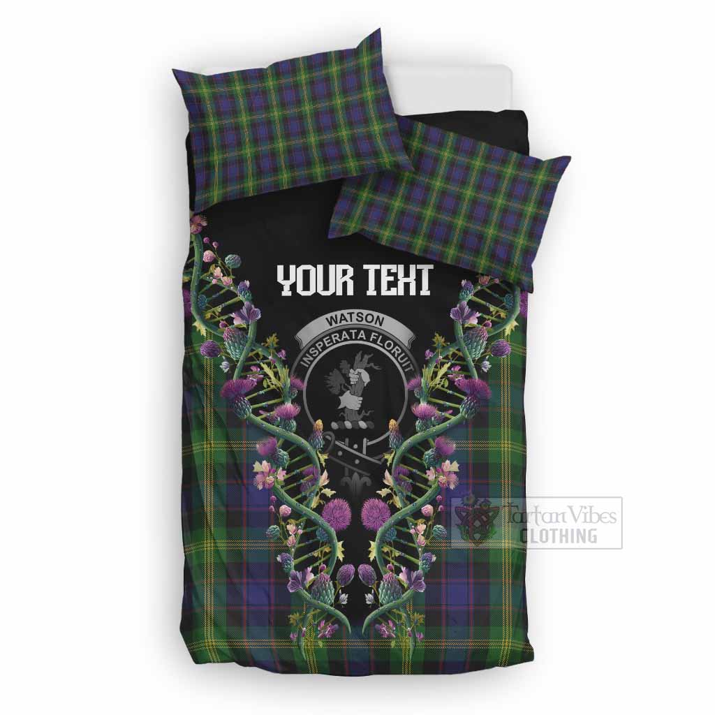 Watson Tartan Crest Bedding Set Scottish Heritage Thistle DNA