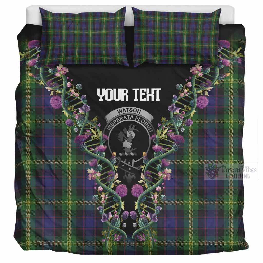 Watson Tartan Crest Bedding Set Scottish Heritage Thistle DNA