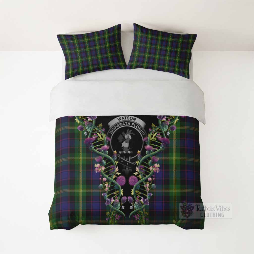 Watson Tartan Crest Bedding Set Scottish Heritage Thistle DNA
