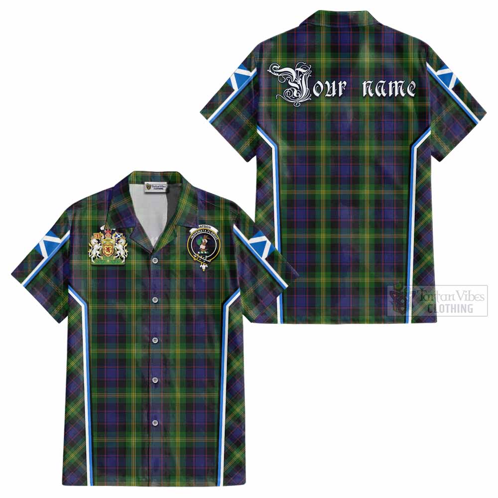 Watson Tartan Crest Cotton Hawaiian Shirt Scotland Coat of Arm Flag Style - Tartan Vibes Clothing