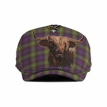 Watson Tartan Crest Flat Cap, Jeff Cap Scotland Heilan Coo Tartan Seamless Style